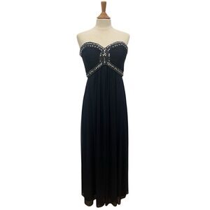 XSCAPE ~ Navy Chiffon Jeweled Bodice Empire A-Line Evening Gown. Size 10